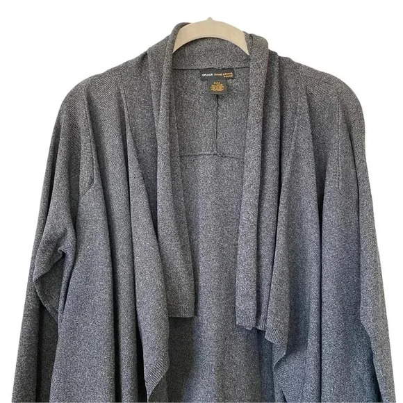 Grace Dane Lewis Gray Open Front Drape Cardigan Medium Petite Long Sleeves - Picture 5 of 9